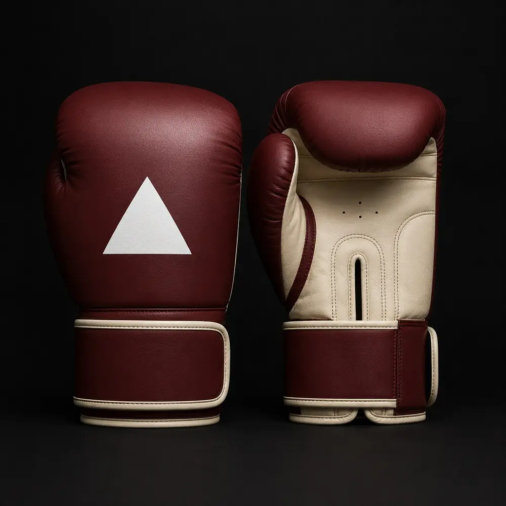 Paire de gants de boxe personnalisés, dos de la main et paume, coloris bordeaux et crème