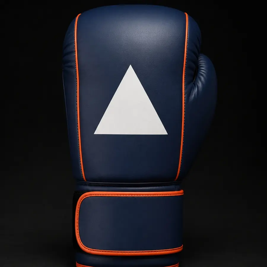 Dos de la main d'un gant personnalisé : emplacement du logo du club, coloris marine et orange