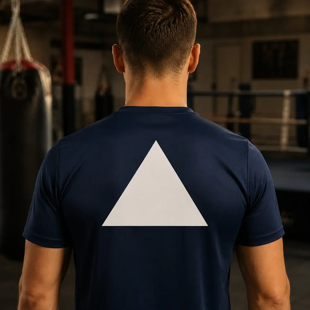 T-shirt de club porté, vu de dos, grand logo imprimé entre les omoplates