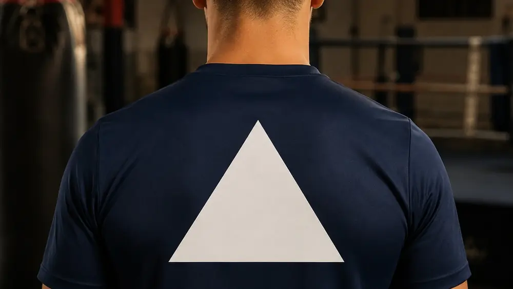 T-shirt de club porté dans une salle de boxe, grand logo imprimé dans le dos